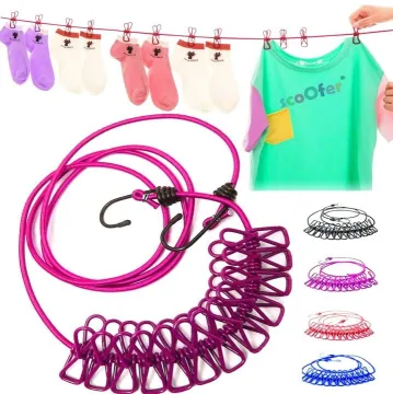 12 Clips Adjustable Portable Clothesline Rope